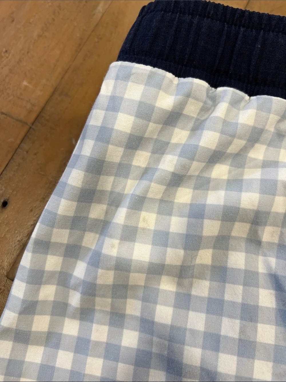Minnow blue gingham checkered plaid swim trunks 9-10 years old